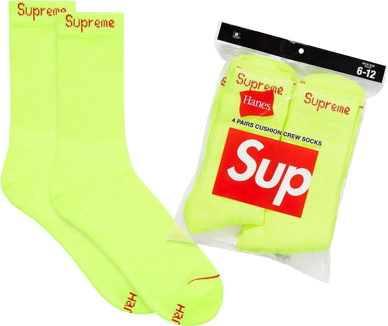 Supreme®/Hanes® Crew Socks (4 Pack - Fluorescent Yellow) view 2